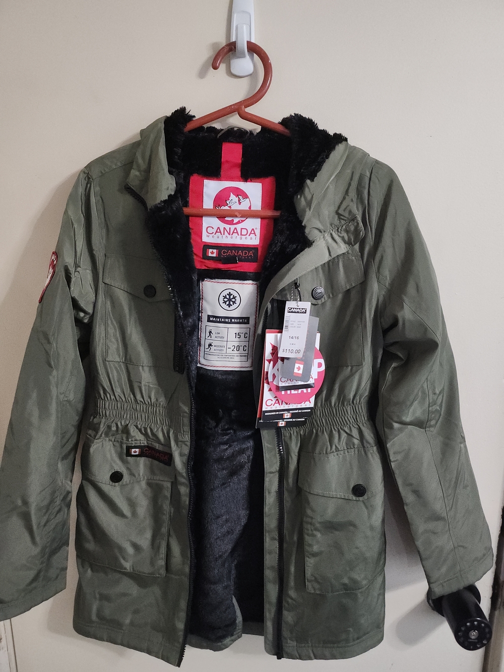 Girls Canada Weather Gear Olive Green Parka Jacket Size: 14/16 NWT